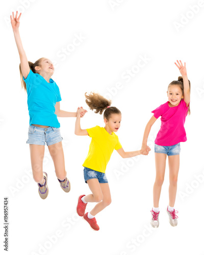 Collage, happy children jump