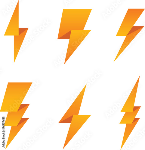 Paper lightning bolt icon set.
