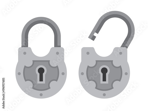 Retro padlock flat illustration.