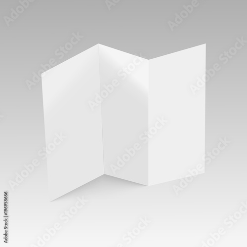 Blank three folded fold paper leaflet, flyer, broadsheet. Vector illustration.