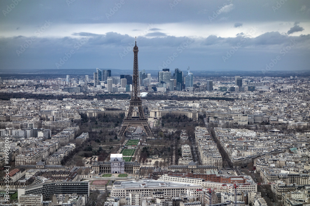 Jan 2, 2018 - View over Paris, looking towards the Eiffel Tower and La Defense, from the observation deck at the top of the Tour Montparnasse, Paris, France