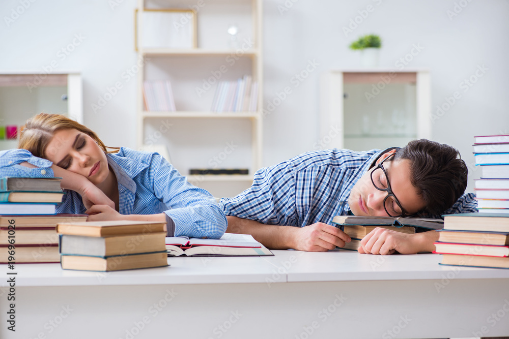 Pair of students studying for university exams Pair of students studying for university exams
