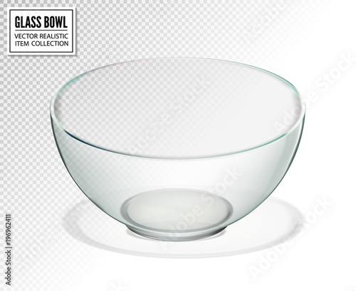 Transparent glass bowl isolated. Realistic vector iilustration