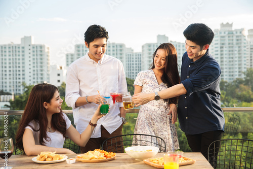 Group of asian people party