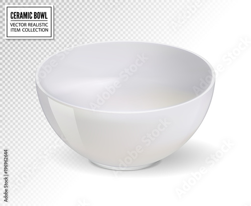 Realistic vector white bowl on transparent background