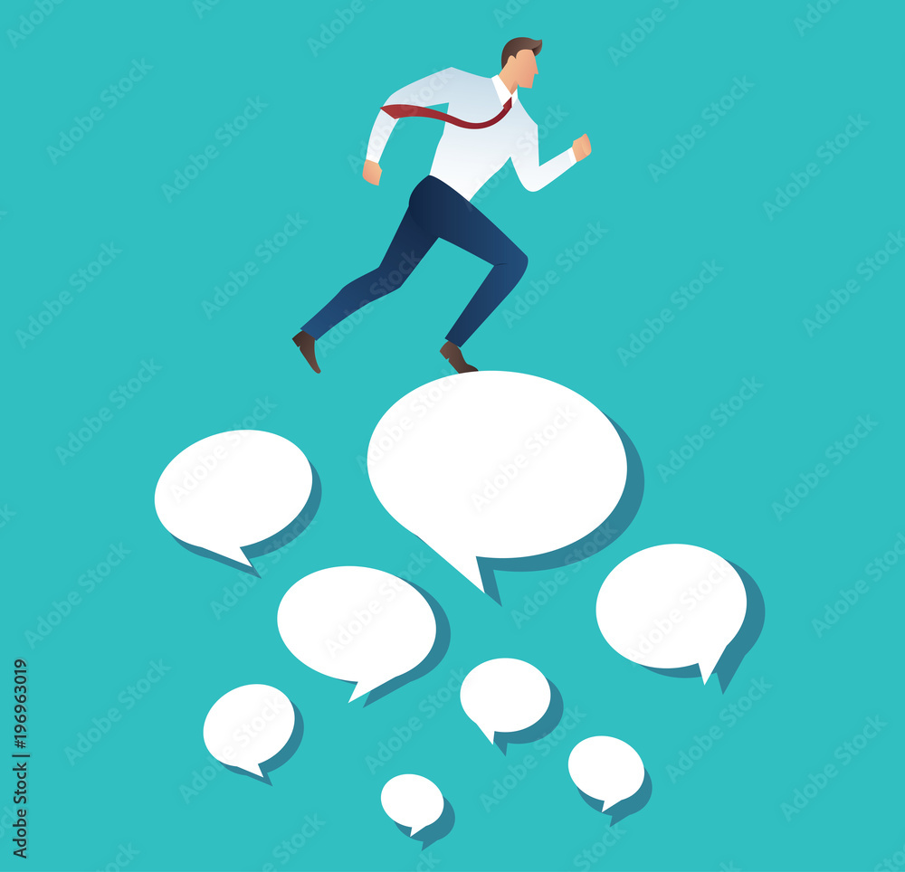 businessman running on chat box vector illustration businessman running on chat box vector illustration