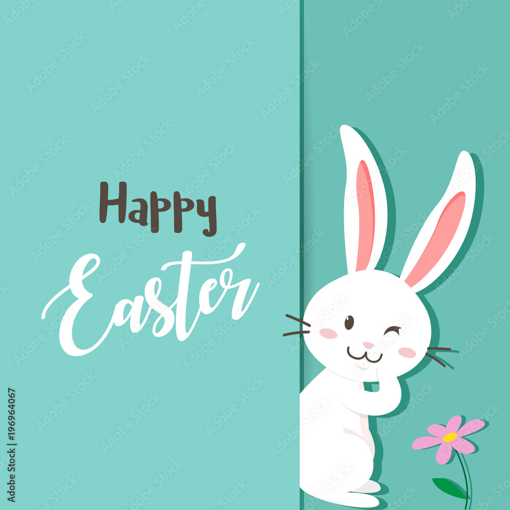 Happy easter day with white Easter rabbit. Happy easter day with white Easter rabbit.