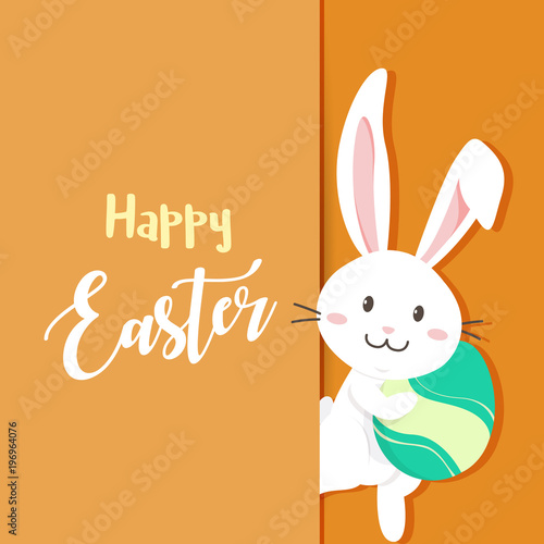 Happy easter day with white Easter rabbit.