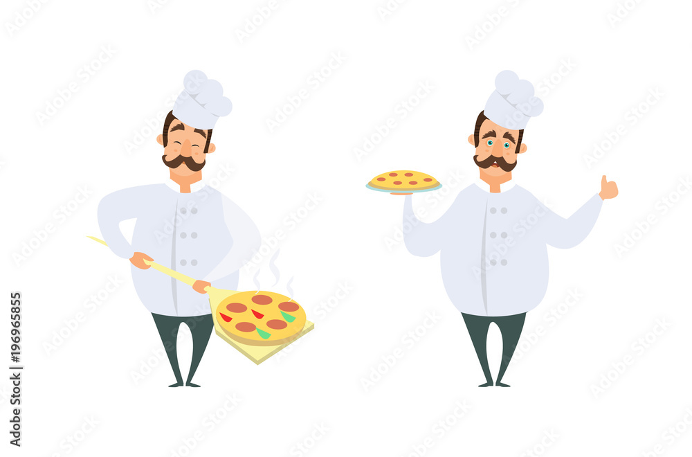 Funny characters of chef in action poses. Funny characters of chef in action poses.
