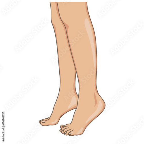 Female legs barefoot, side view. Vector illustration, hand drawn cartoon style isolated on white.