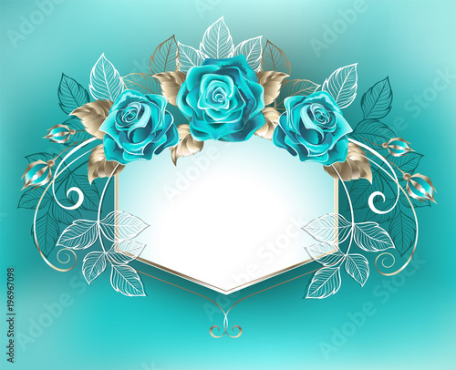 White banner with turquoise roses