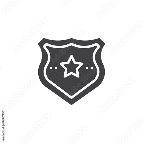 Police badge vector icon. filled flat sign for mobile concept and web design. Sheriff badge with star simple solid icon. Symbol, logo illustration. Pixel perfect vector graphics