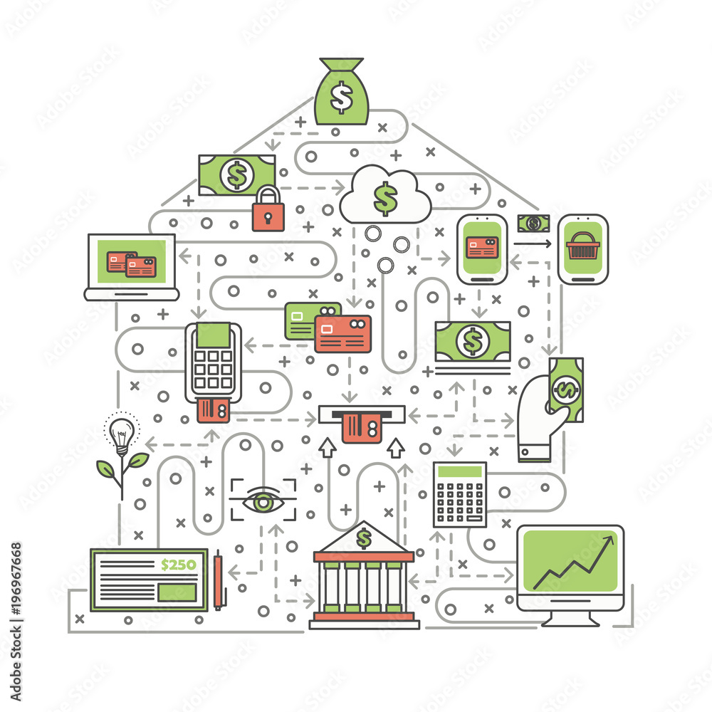 Bank concept vector flat line art illustration Bank concept vector flat line art illustration