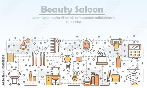 Beauty saloon advertising vector flat line art illustration