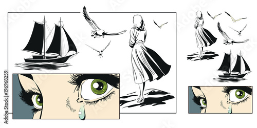 Girl says goodbye to sailor.