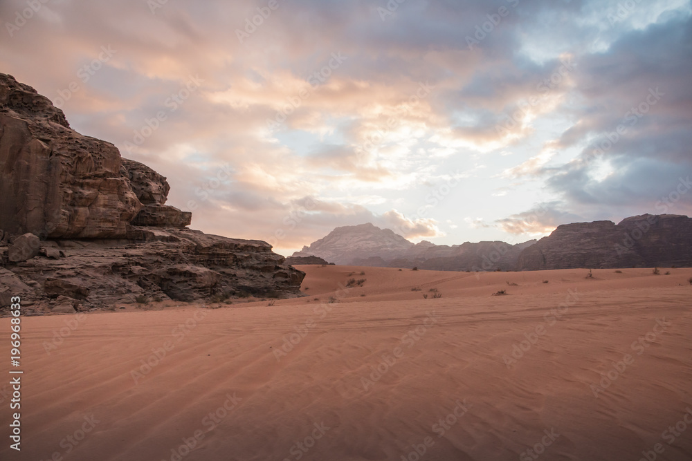 Nice view sand and big rocks in Wadi Rum desert in Jordan Nice view sand and big rocks in Wadi Rum desert in Jordan