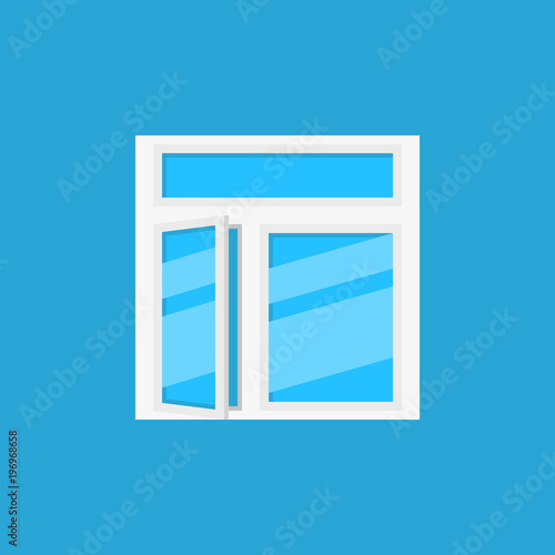 Flat open window vector icon on blue background