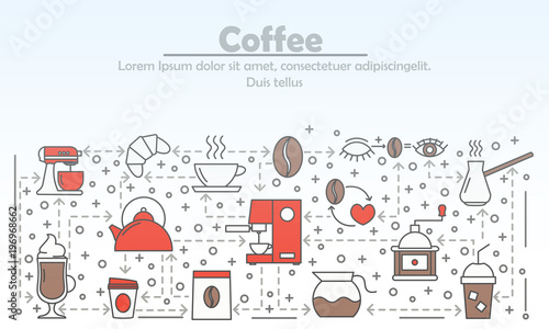 Coffee advertising vector flat line art illustration
