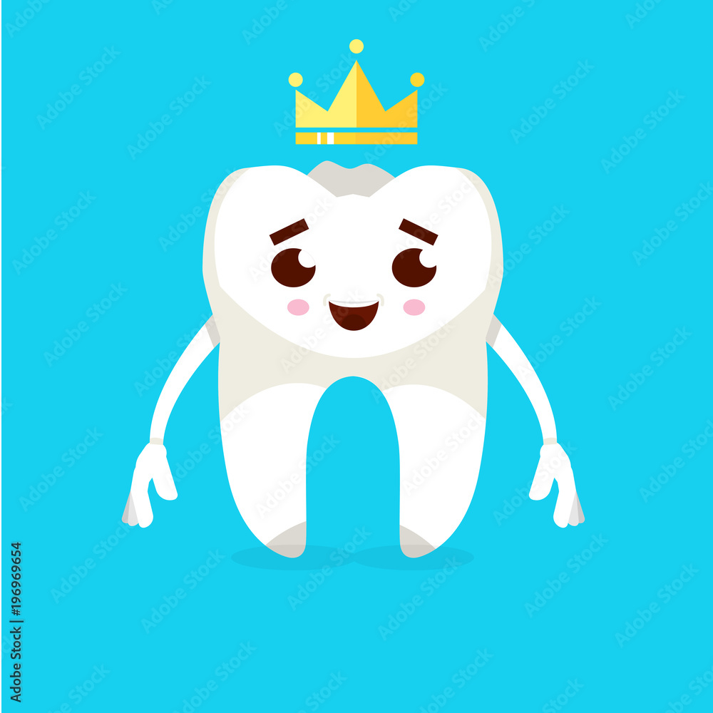 Smiling tooth cartoon character. Caries prevention concept. Vector illustration.