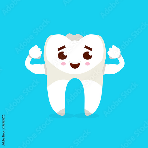 Smiling tooth cartoon character. Caries prevention concept. Vector illustration.