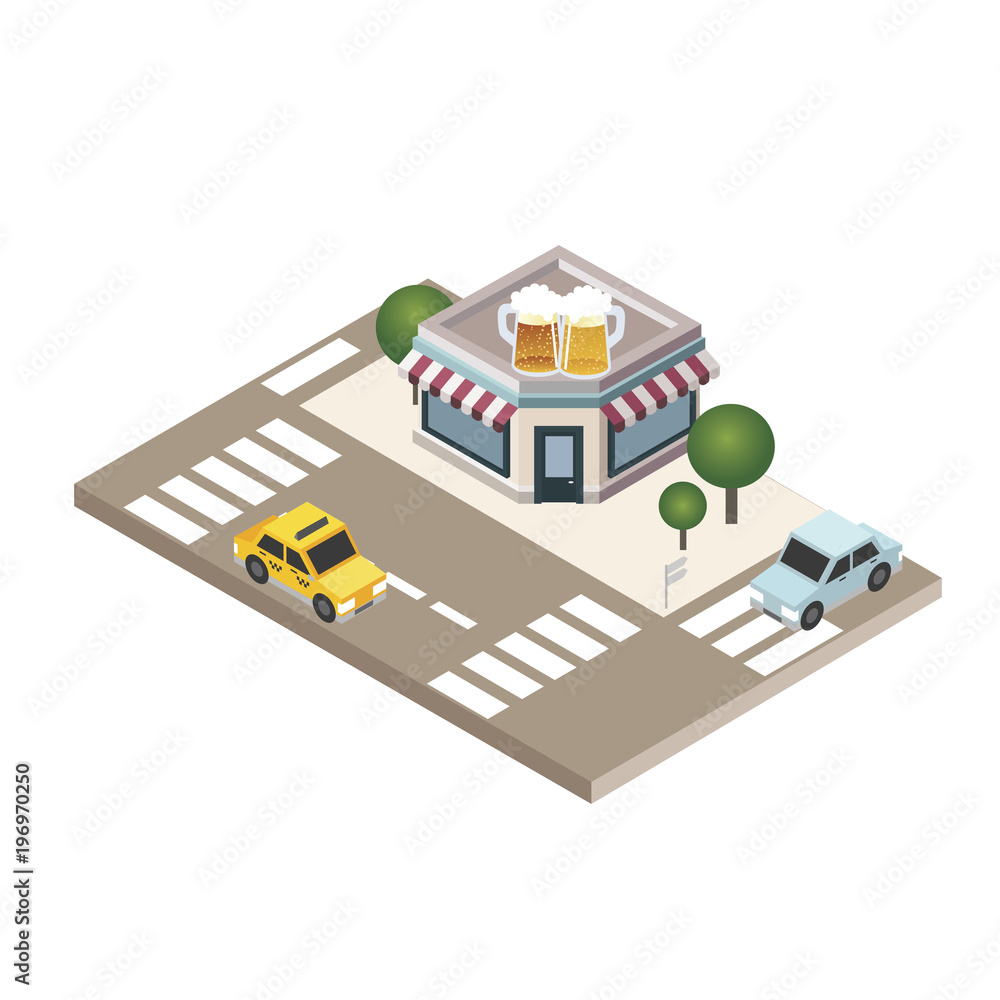 Looking for bar. Isometric mobile and beer. City life. Geo tracking. Map. City life Looking for bar. Isometric mobile and beer. City life. Geo tracking. Map. City life