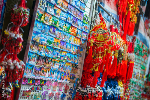 Souvenirs and magnets in shop at Ladies market, one of the popular market