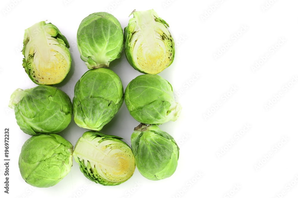 Brussels sprouts isolated on white background with copy space for your text. Top view. Flat lay Brussels sprouts isolated on white background with copy space for your text. Top view. Flat lay