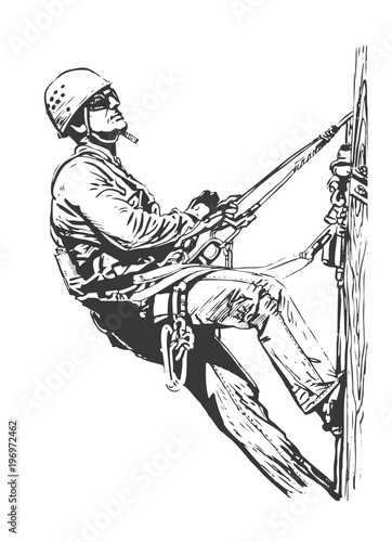Industrial Climber Sketch Drawing. Graphic Vector