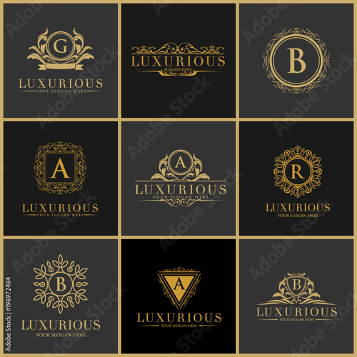 Luxury Letter Logo Set, Luxury Logos template flourishes calligraphic elegant ornament lines. Business sign, identity for Restaurant, Royalty, Boutique, Hotel, Heraldic, Jewelry, Fashion etc