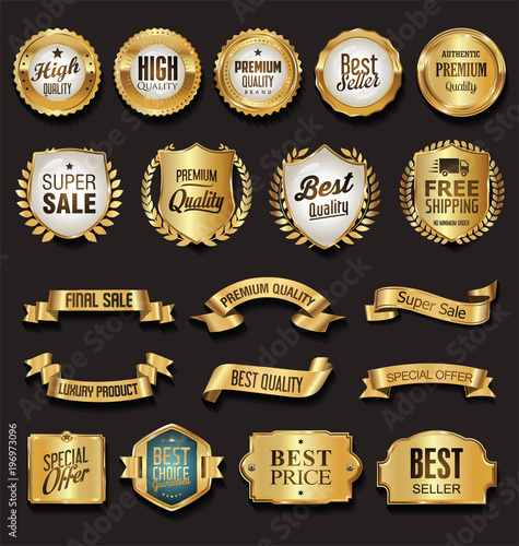Retro vintage golden badges vector illustration collection