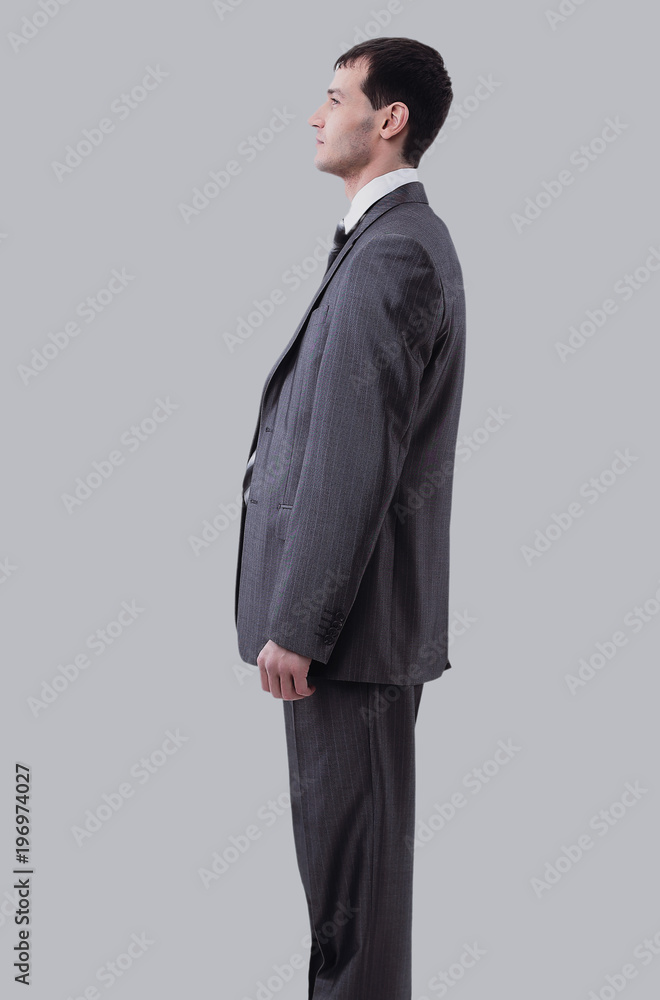 Side view of business man isolated on gray background. Side view of business man isolated on gray background.