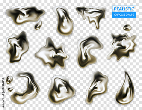 Chrome  Droplets On Transparent Background 