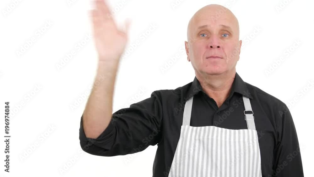 One Person Stay Serious and Make Hello Hand Gesturing Welcome and Salute One Person Stay Serious and Make Hello Hand Gesturing Welcome and Salute