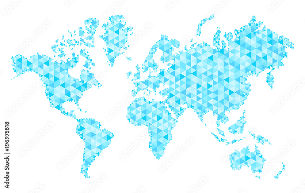 Мap of world with trendy triangles design. Polygon Mesh of Earth Map. Vector Background.