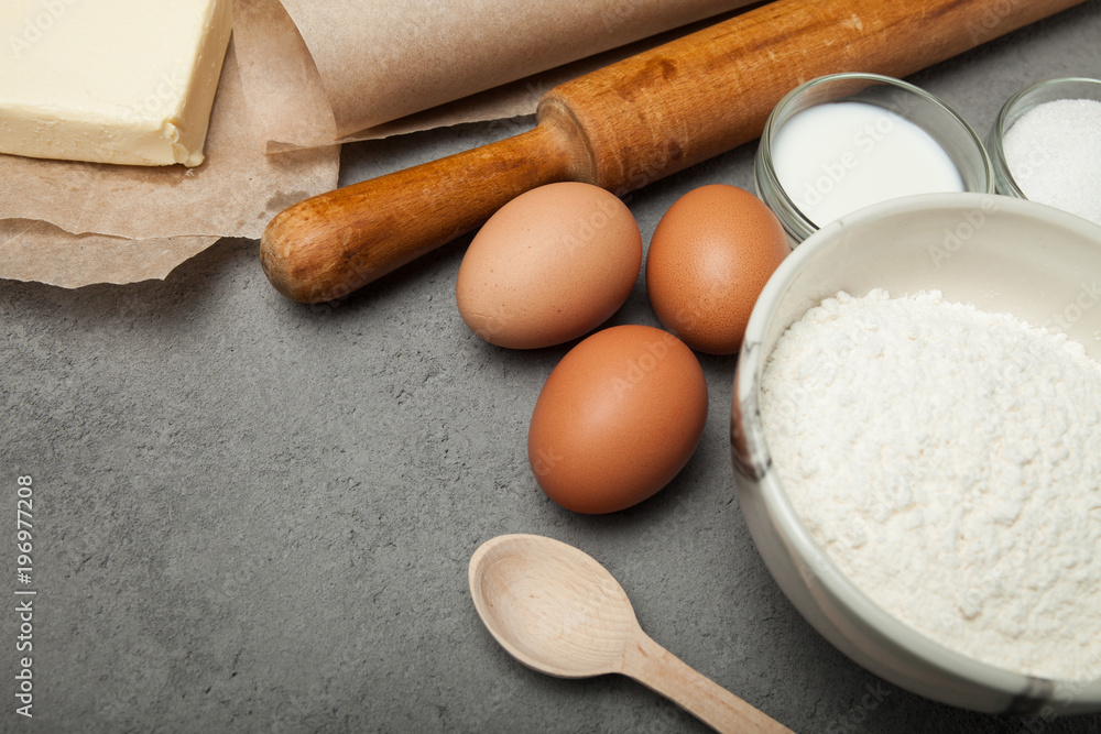 Ingredients for Easter cake, empty space for text. Ingredients for Easter cake, empty space for text.