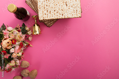 copy space frame with passover elements on pink studio background