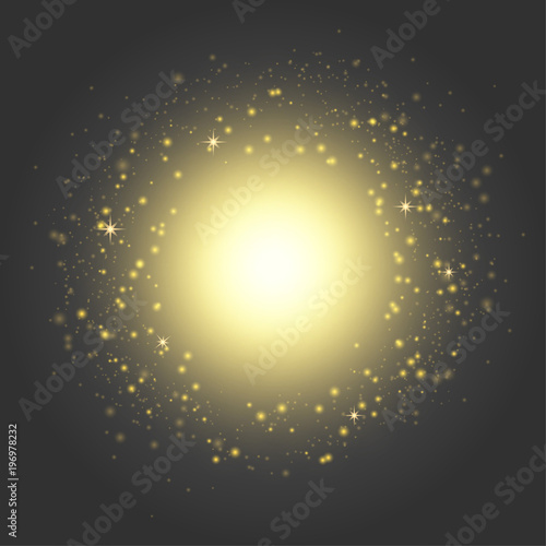 Yellow bright shimmering circle over dark background