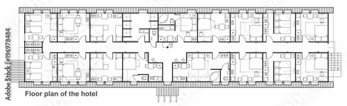 Hotel planning icon set. Furniture symbols collection used in architecture plans. Small living room - top view plans. Architecture and construction technical drawing. Vector. 