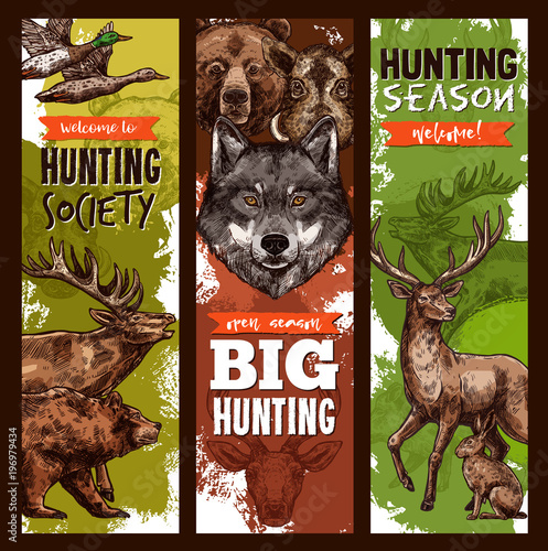 Vector hunt club hunting sketch banners