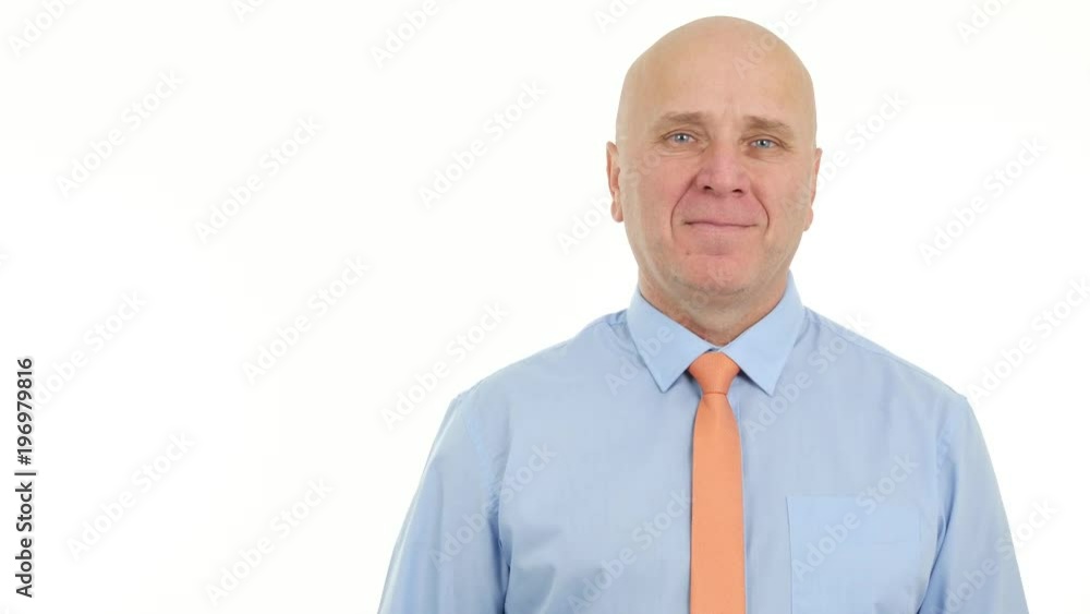 Businessman with White Background Stay Smiling Pleasant in a Video Presentation Businessman with White Background Stay Smiling Pleasant in a Video Presentation
