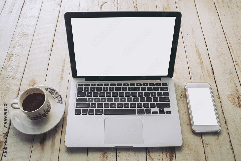 modern technology, communication concept, coffee, laptop and smartphone. modern technology, communication concept, coffee, laptop and smartphone.