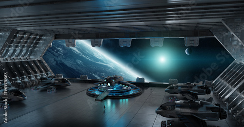 Fototapeta Naklejka Na Ścianę i Meble -  Landing strip spaceship interior 3D rendering elements of this image furnished by NASA