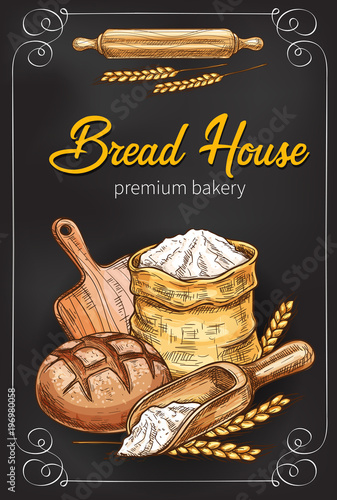 Vector sketch poster for bakery bread house