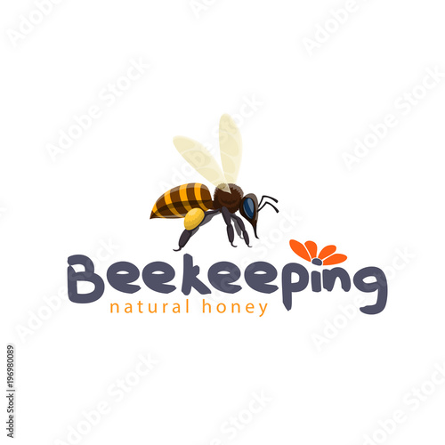 Honey bee vector icon for beekeeping product