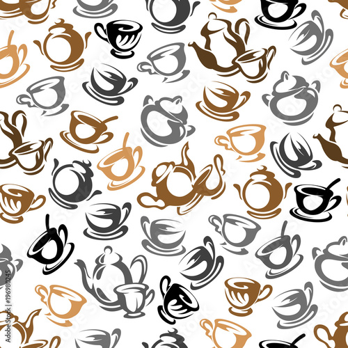 Vector coffeehouse background of coffee cups