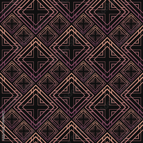 Seamless pattern in Art Deco style. Black and golden tilework. 3d effect ceramic tiles. Luxury background.