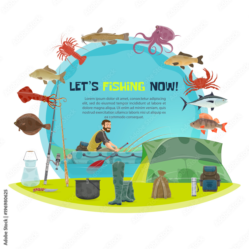 Fototapeta premium Vector fisherman sport fishing poster