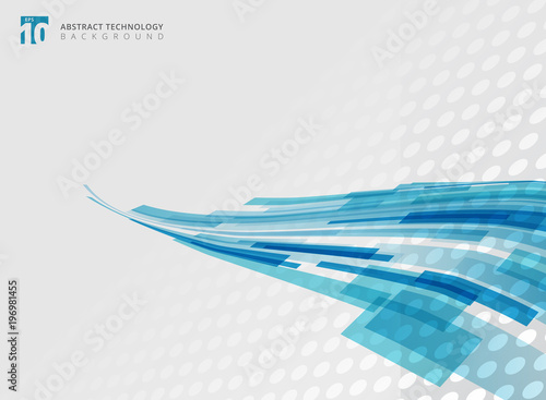 Abstract technology curve overlapped geometric squares shape blue colour perspective with halftone background with copy space.