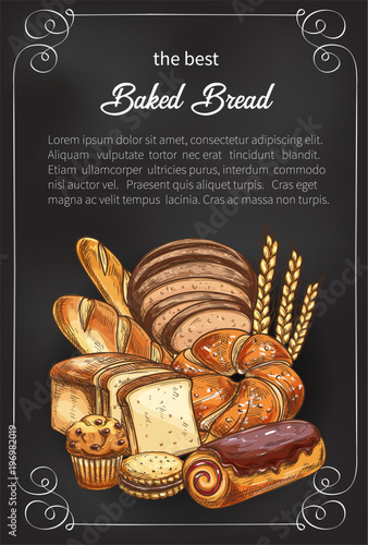 Vector bread sketch poster for bakery shop