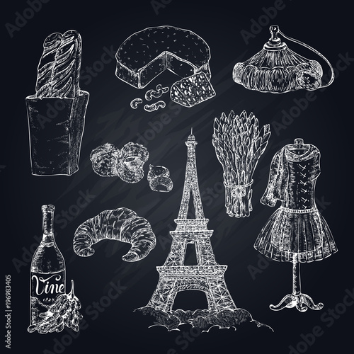 Hand Drawn Paris Symbols Set